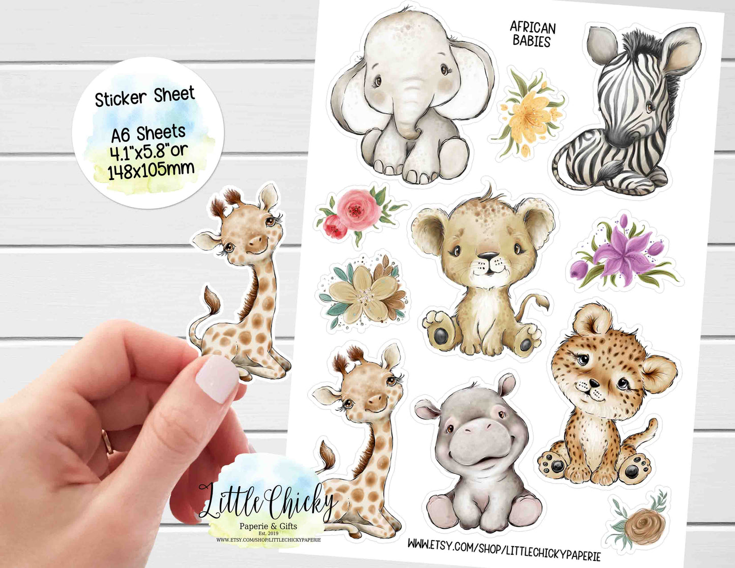 Sticker Sheet - African Safari Baby Animals Sticker Sheet