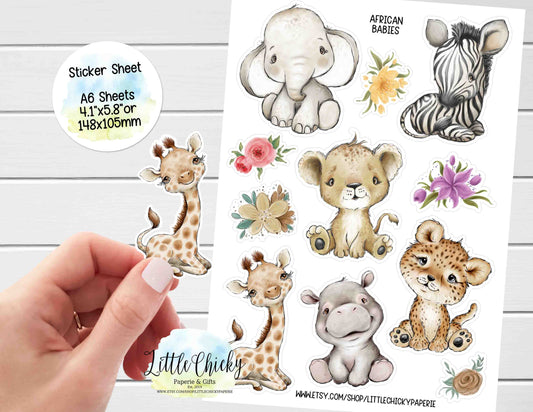 Sticker Sheet - African Safari Baby Animals Sticker Sheet