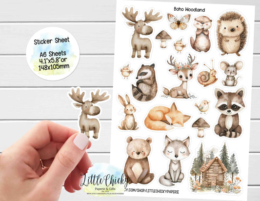 Sticker Sheet - Boho Woodland Animals Sticker Sheet