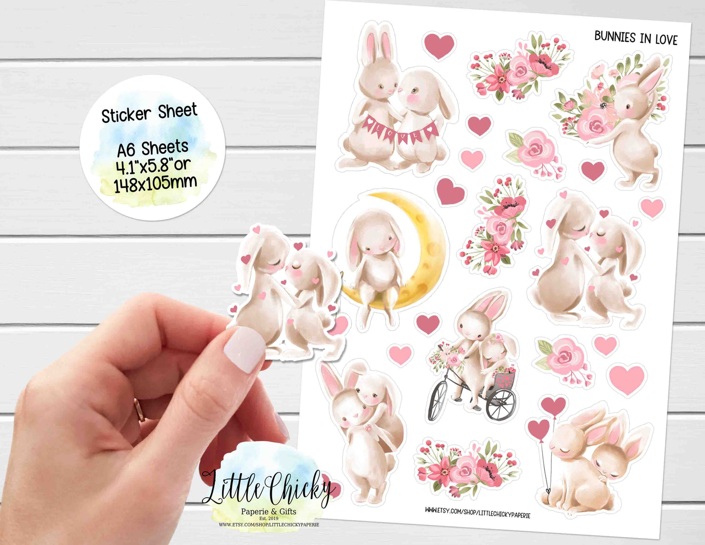 Sticker Sheet - Bunnies in Love, Valentine's Day Sticker Sheet