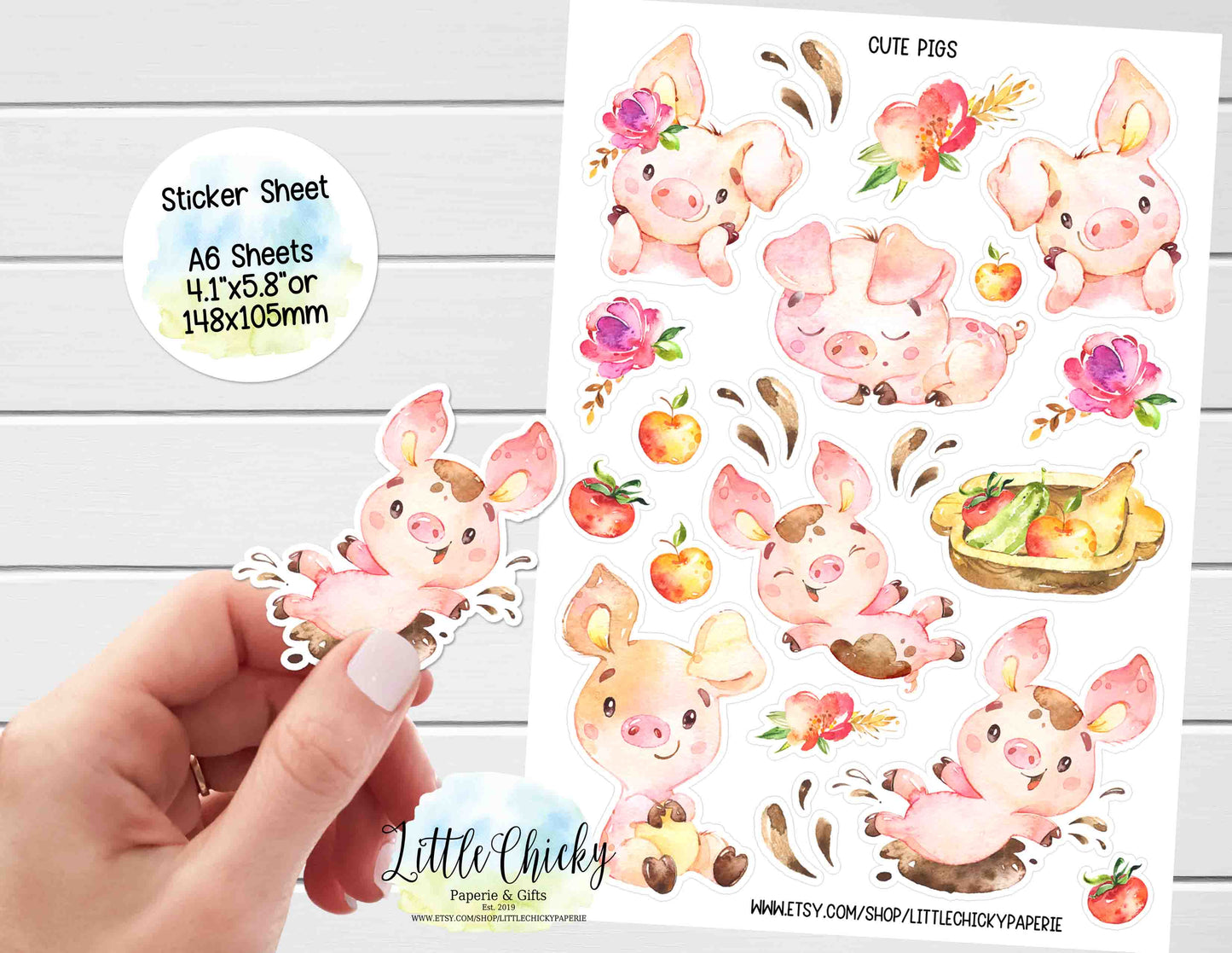 Sticker Sheet -  Cute Little Pigs Sticker Sheet