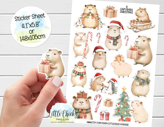 Sticker Sheet - Capybara Christmas Sticker Sheet