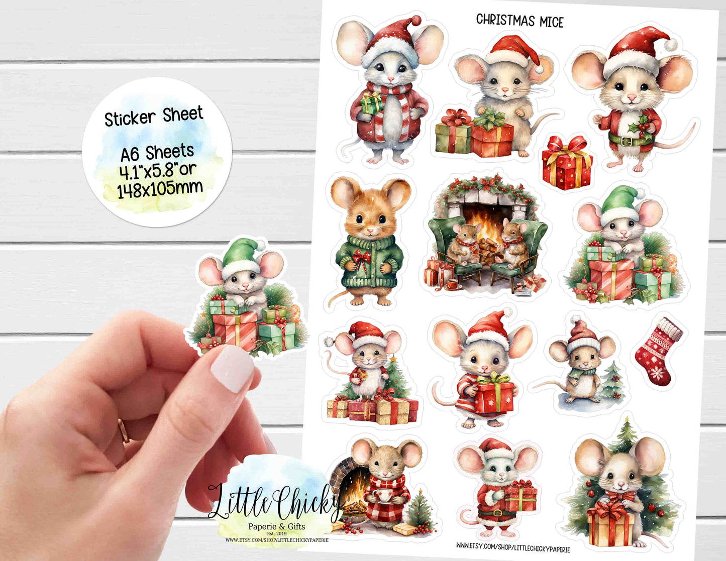 Sticker Sheet - Christmas Mice Sticker Sheet