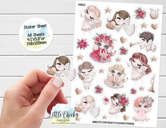 Sticker Sheet - Watercolor Christmas Angels Sticker Sheet