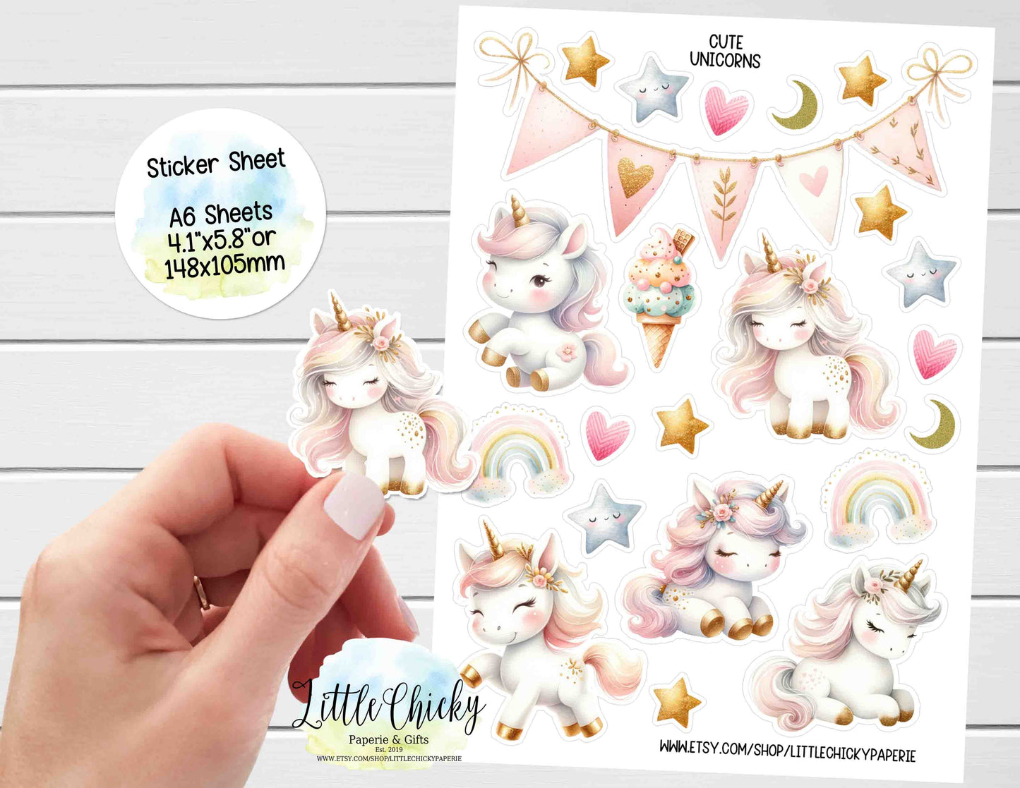 Sticker Sheet -  Cute Little Unicorns Sticker Sheet