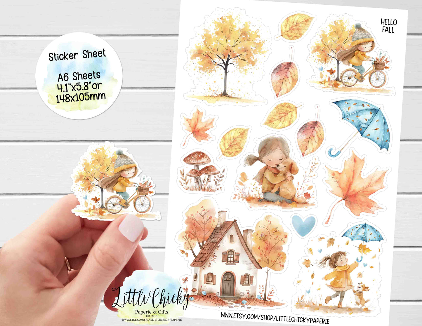 Sticker Sheet - Watercolor Hello Fall Sticker Sheet