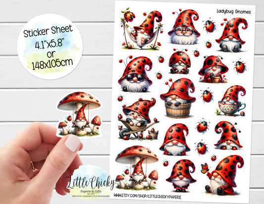 Sticker Sheet - Cute Ladybug Gnomes Sticker Sheet