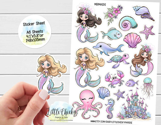 Sticker Sheet - Cute Mermaids Sticker Sheet