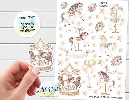 Sticker Sheet - Neutral, Beige Carousel Sticker Sheet