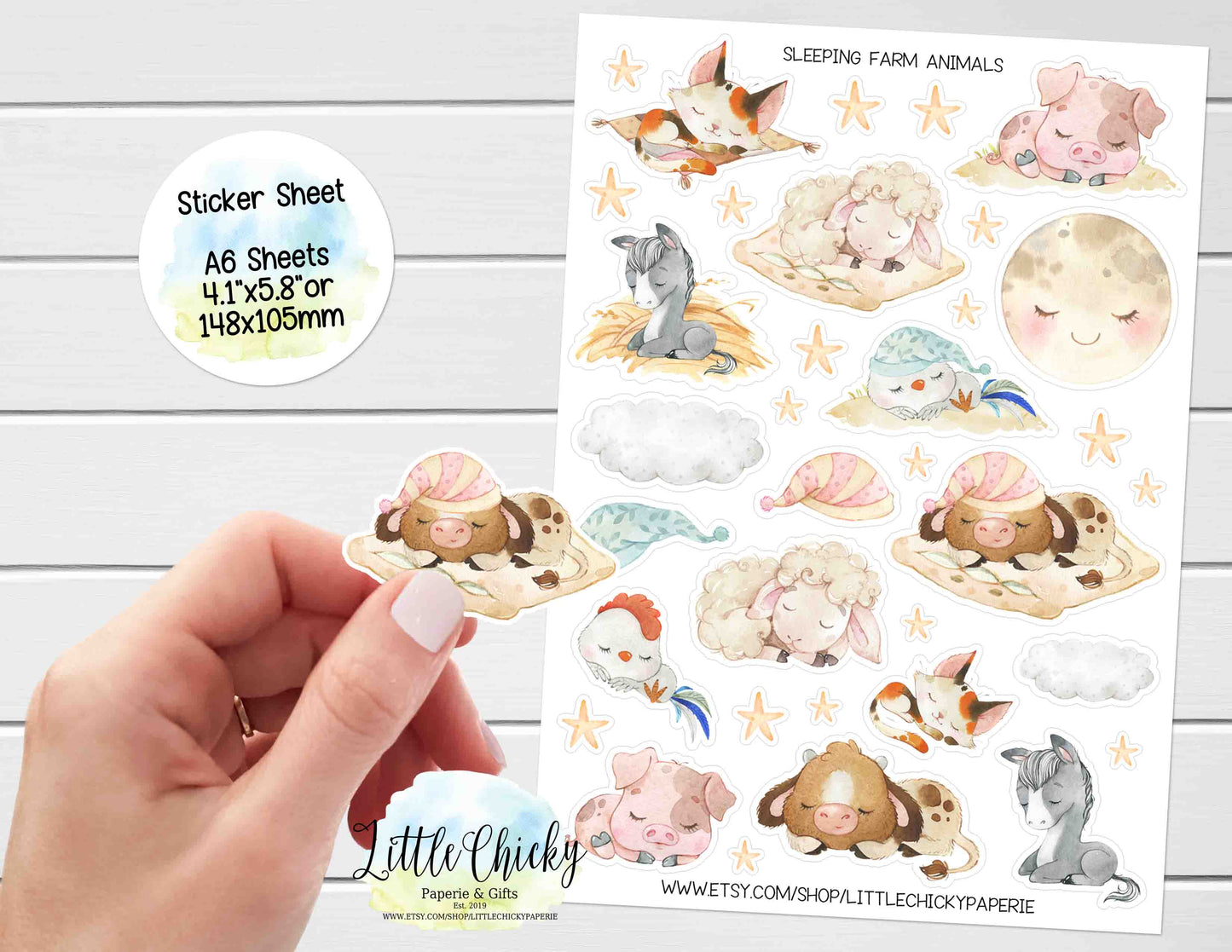 Sticker Sheet - Sleeping Farm Animals Sticker Sheet