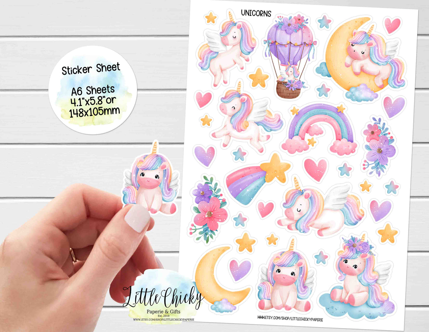 Sticker Sheet  - Cute Unicorns Sticker Sheet