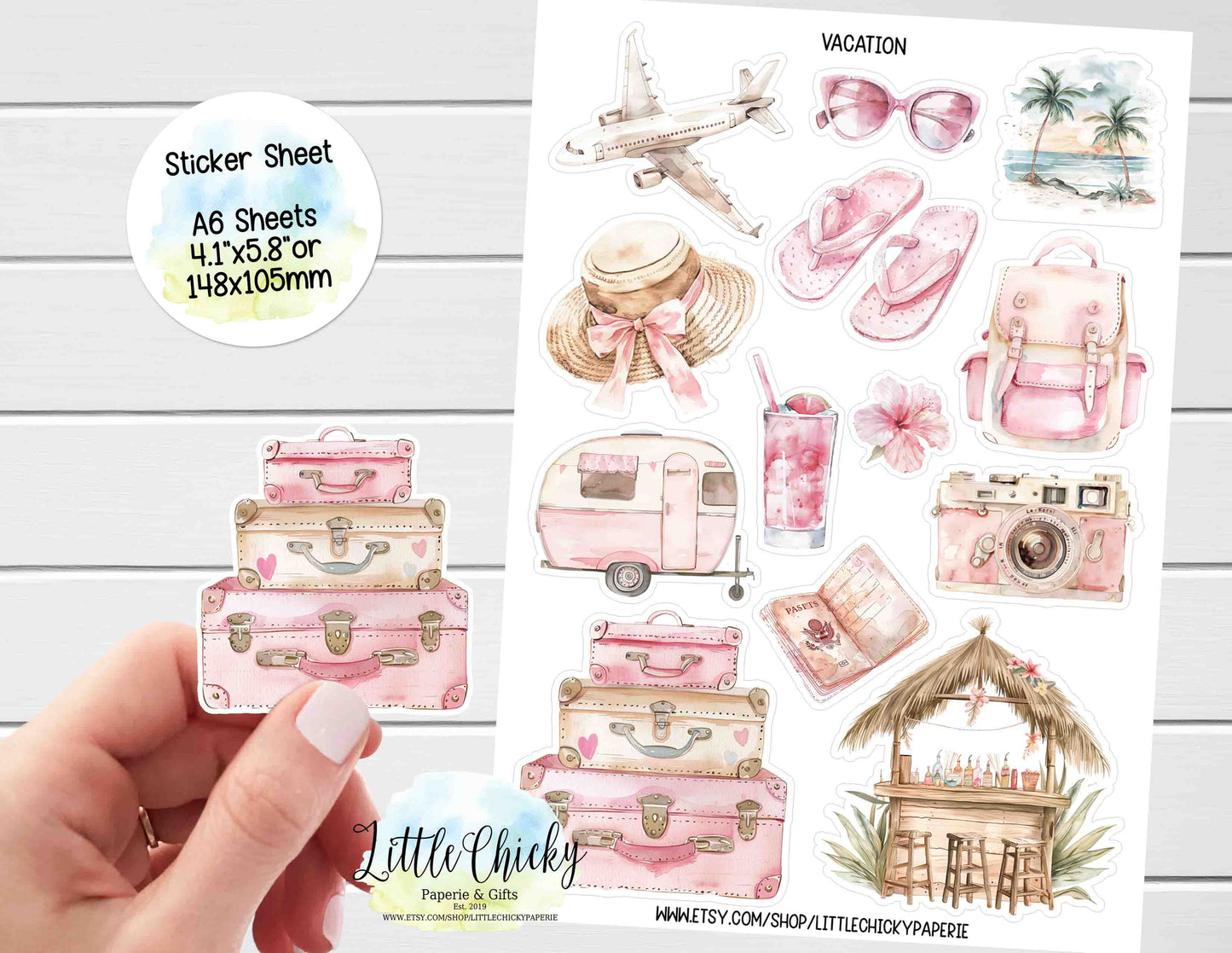 Sticker Sheet  - Pink Vacation, Travel Sticker sheet