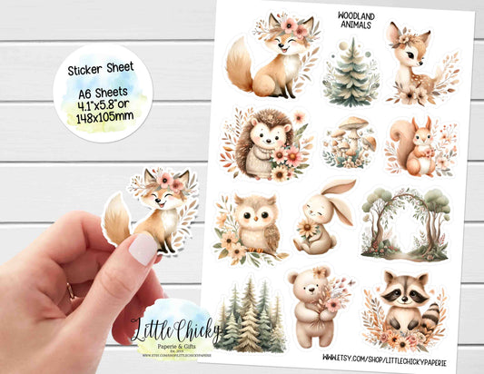 Sticker Sheet - Watercolor Woodland Animals Sticker Sheet