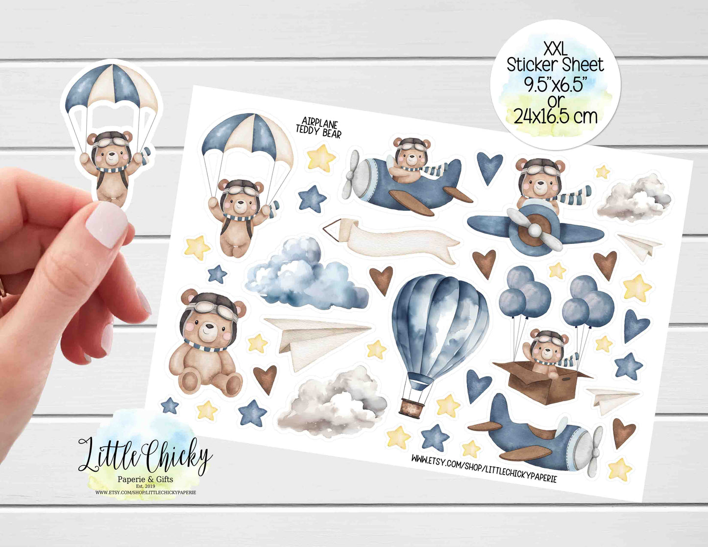 XXL Sticker Sheet - Blue Airplane Teddy Bears