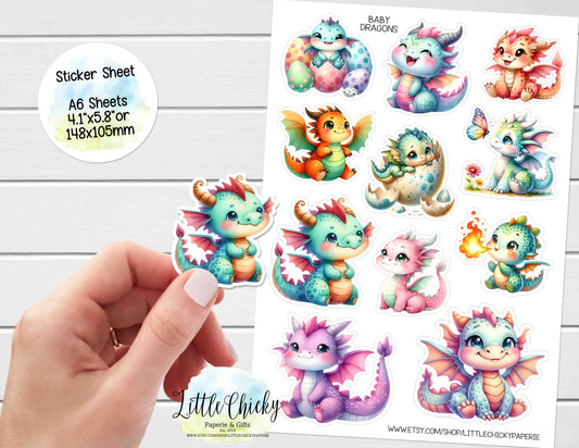 Sticker Sheet - Cute Baby Dragon Sticker Sheet