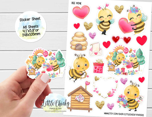 Sticker Sheet - Bee Mine Valentine's Day Sticker Sheet