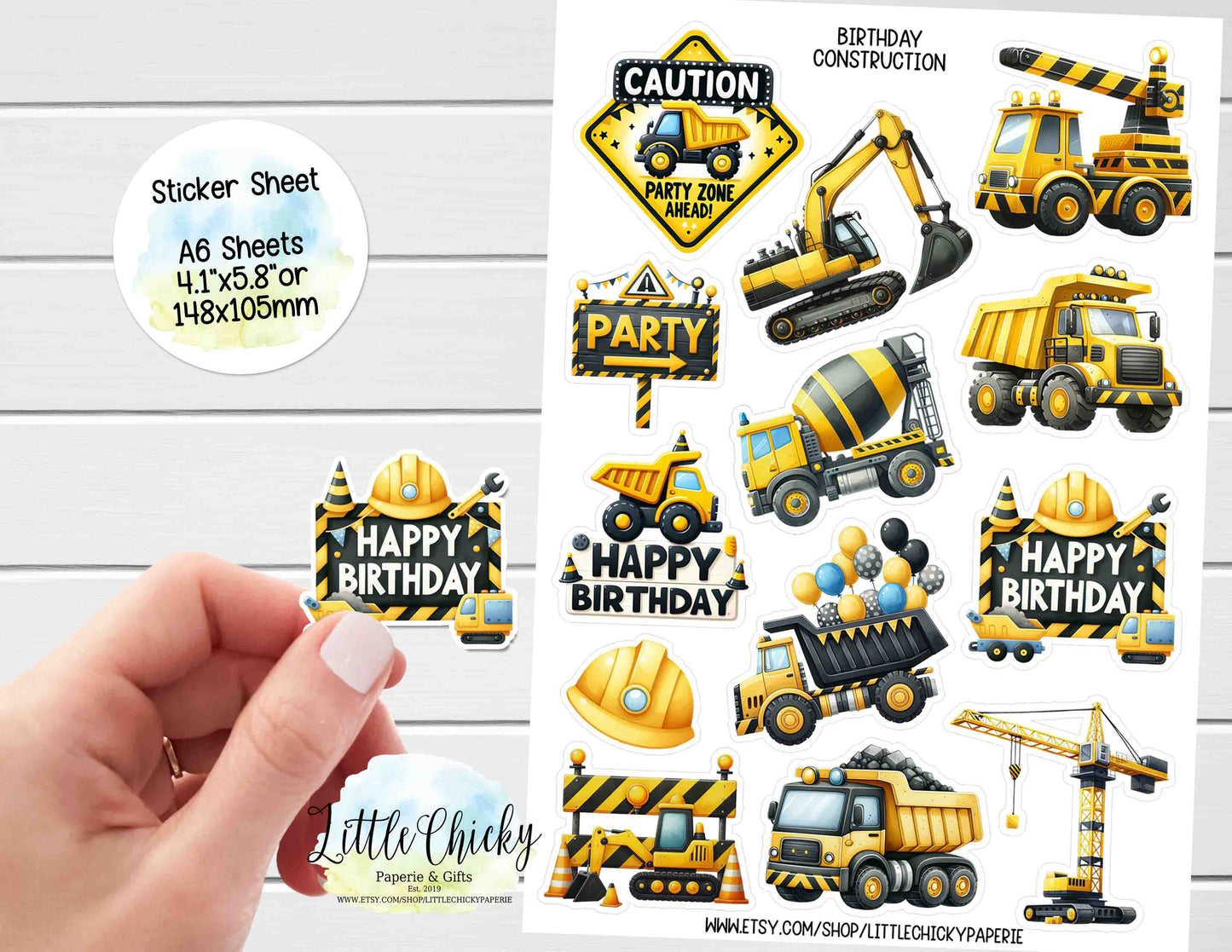 Sticker Sheet - Birthday Construction Vehicles Sticker Sheet