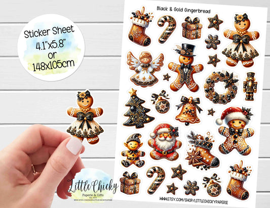 Sticker Sheet - Black & Gold Gingerbread Sticker Sheet