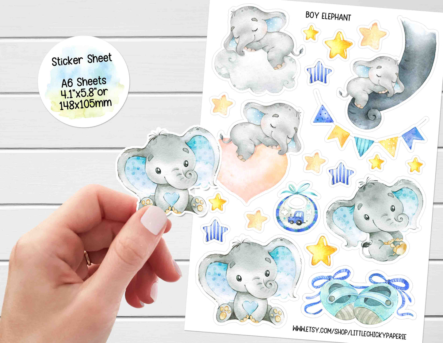 Sticker Sheet - Blue Baby Boy Elephants Sticker Sheet