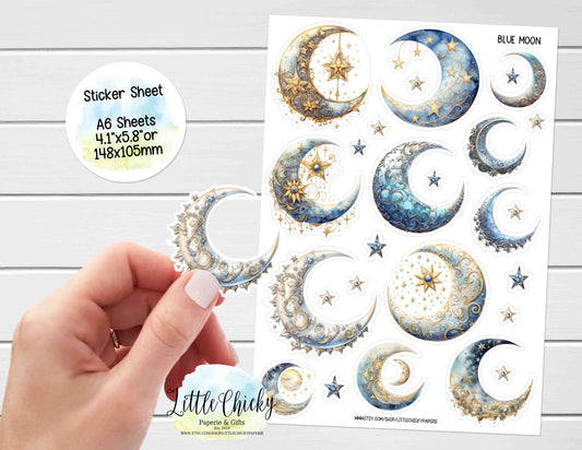 Sticker Sheet - Blue Moons and Stars Sticker Sheet