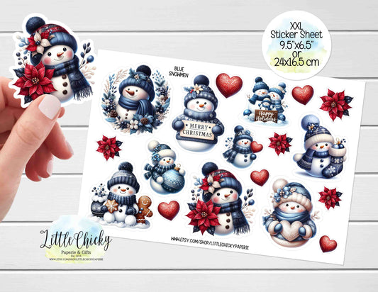 XXL Sticker Sheet - Blue Christmas Snowmen