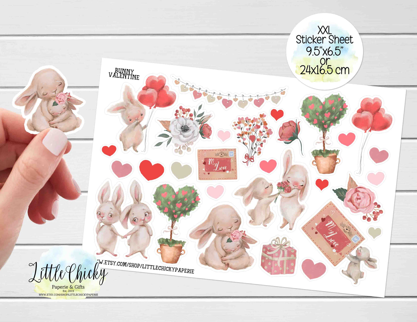 XXL Sticker Sheet - Watercolor Valentine's Day Bunnies