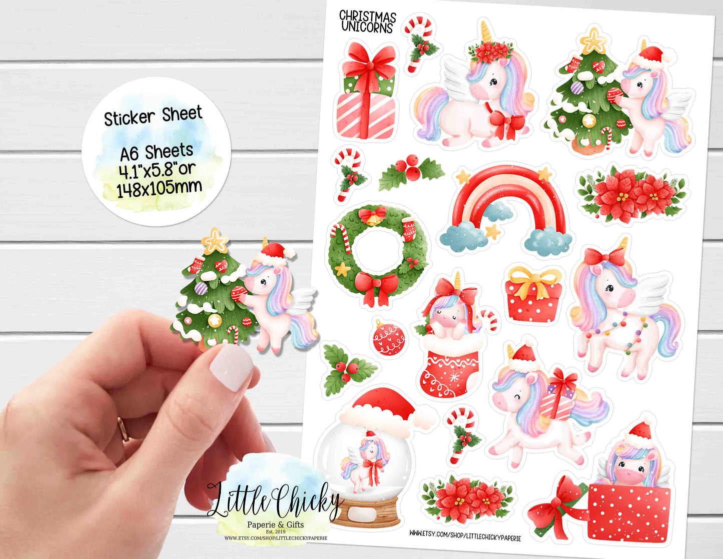 Sticker Sheet - Christmas Unicorn Sticker Sheet