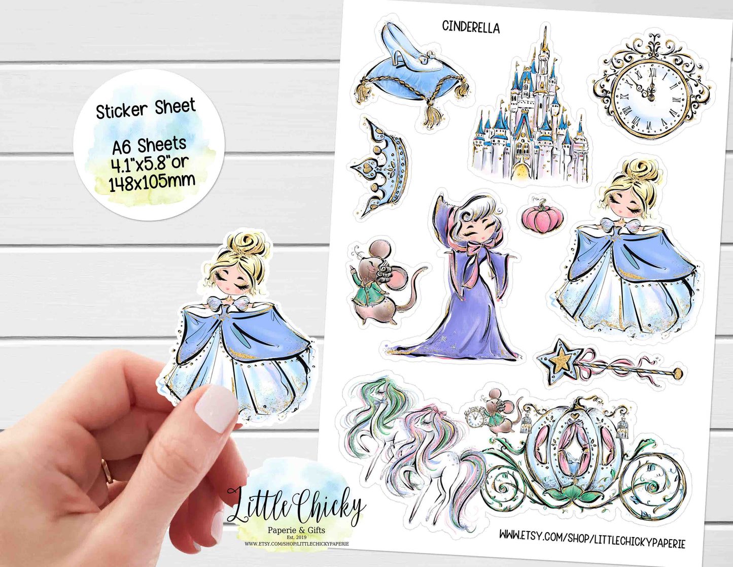 Sticker Sheet - Cute Cinderella Princess Sticker Sheet