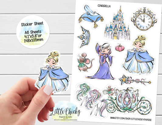 Sticker Sheet - Cute Cinderella Princess Sticker Sheet