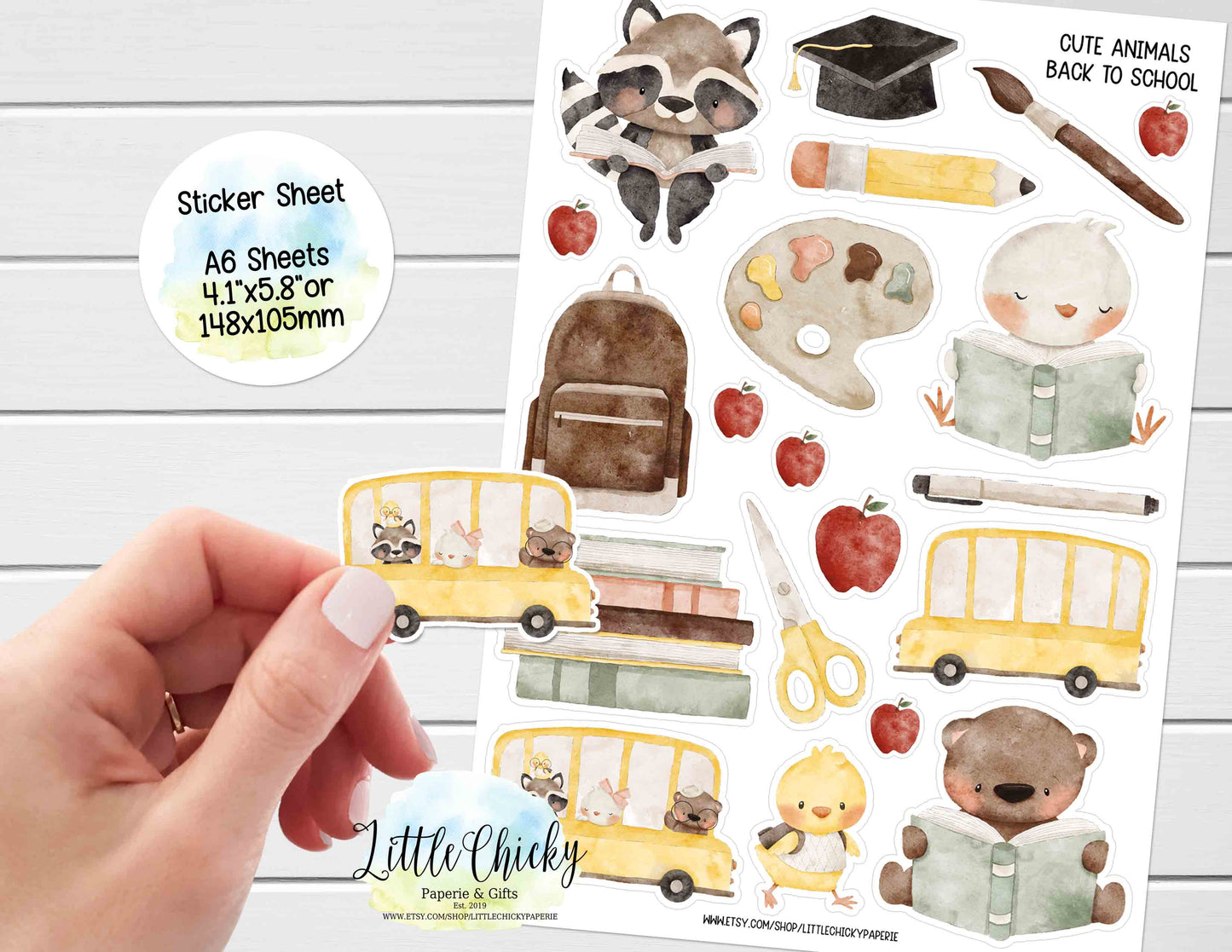 Sticker Sheet -  Cute Animal Back to School Sticker Sheet