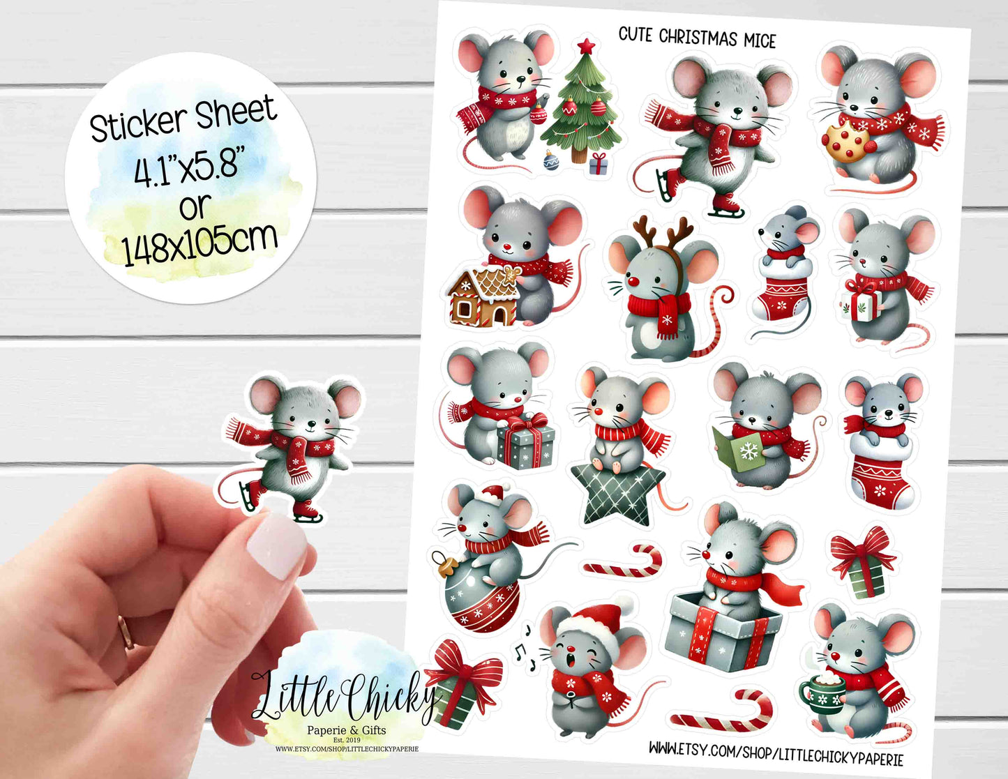 Sticker Sheet -  Cute Christmas Mice Sticker Sheet