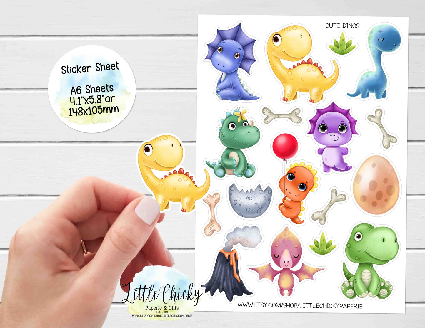 Sticker Sheet -  Cute Colorful Dinosaur Sticker sheet