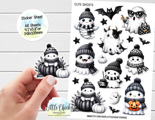 Sticker Sheet -  Cute Ghosts, Halloween Sticker Sheet