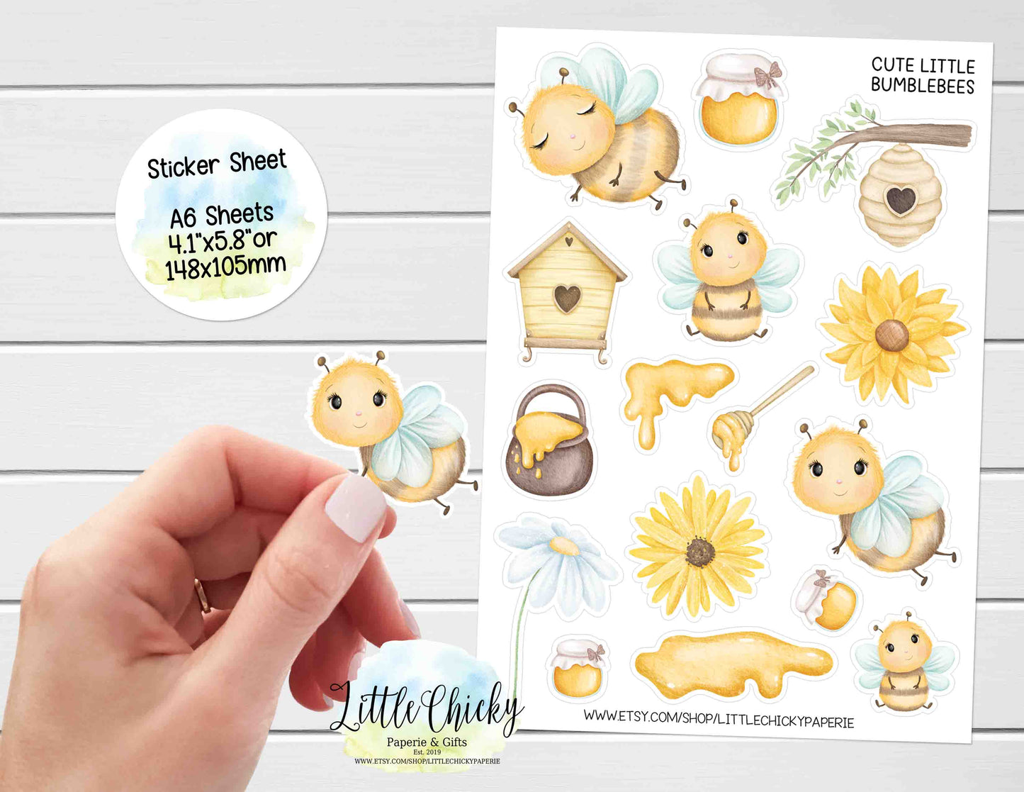 Sticker Sheet -  Cute Little Bumblebee Sticker Sheet