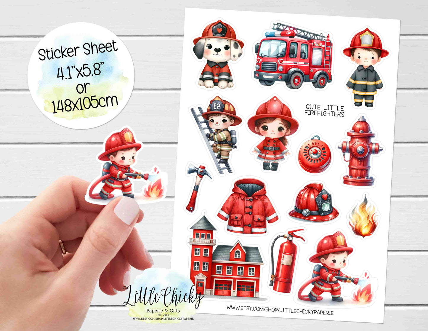 Sticker Sheet -  Cute Little Firefighter Sticker Sheet