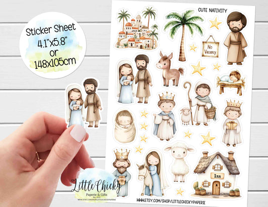 Sticker Sheet -  Cute Nativity, Christmas Sticker Sheet