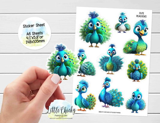 Sticker Sheet -  Cute Little Peacocks Sticker Sheet