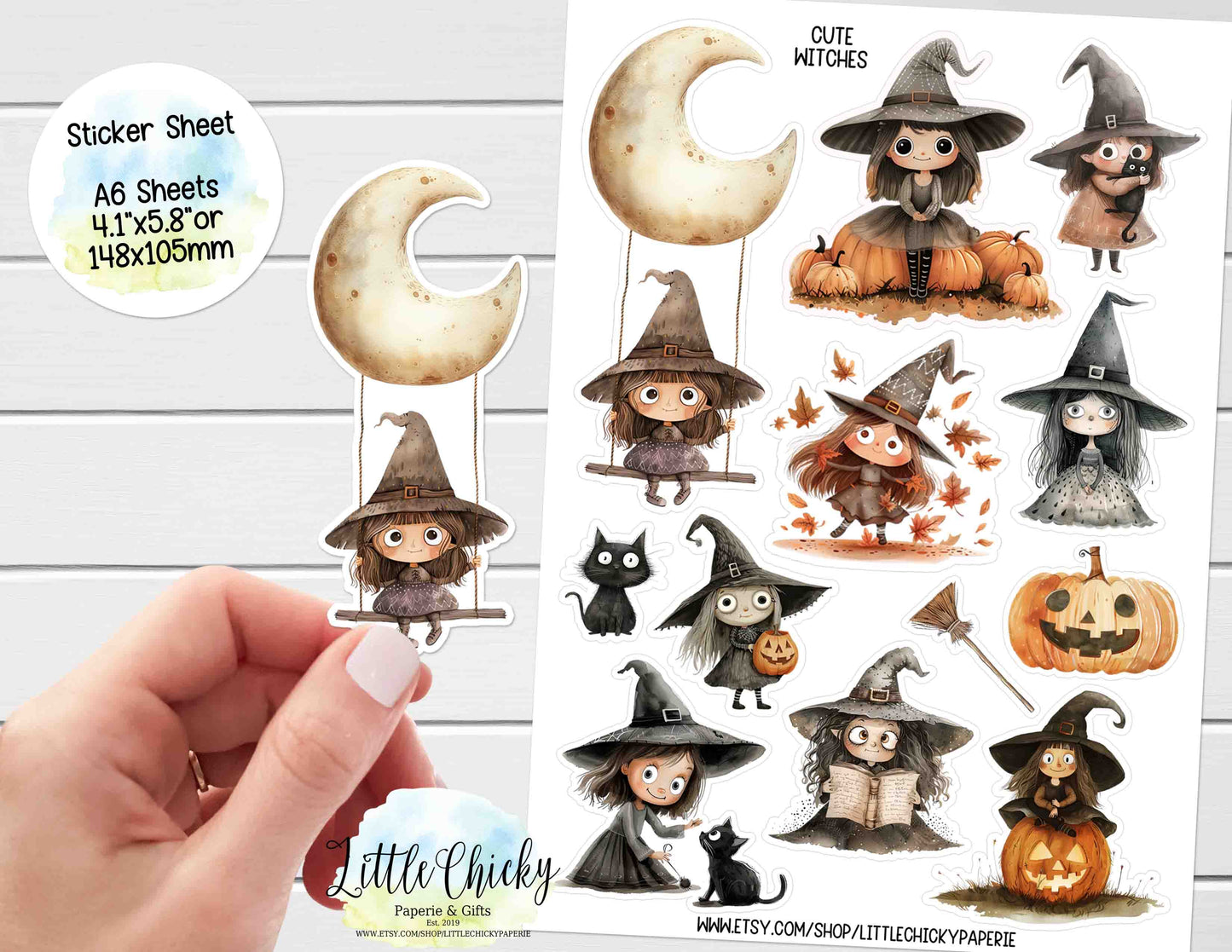 Sticker Sheet -  Cute Little Witches Halloween Sticker Sheet