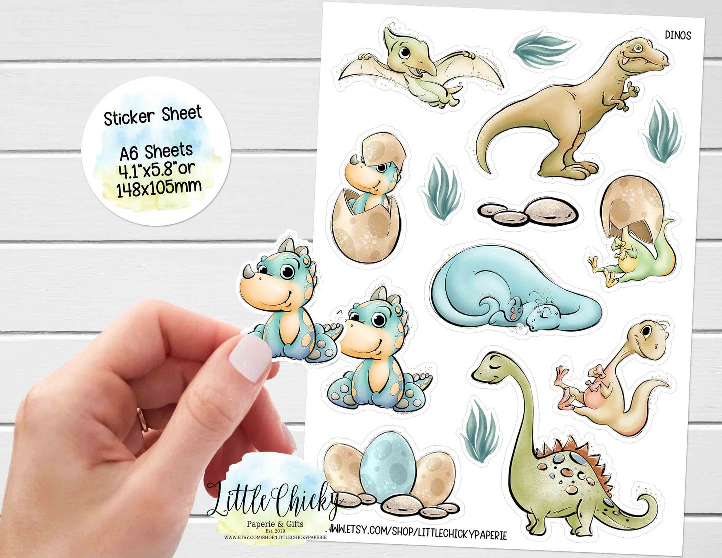 Sticker Sheet - Watercolor Dinosaurs sticker sheet