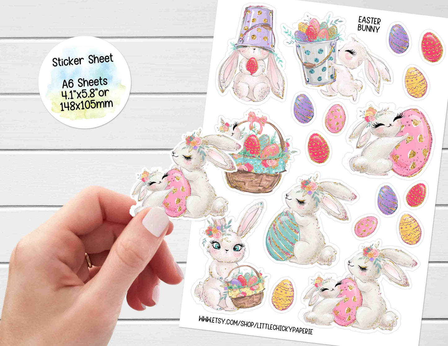 Sticker Sheet - Watercolor Colorful Easter Bunnies Sticker Sheet