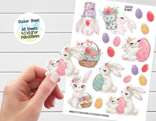 Sticker Sheet - Watercolor Colorful Easter Bunnies Sticker Sheet