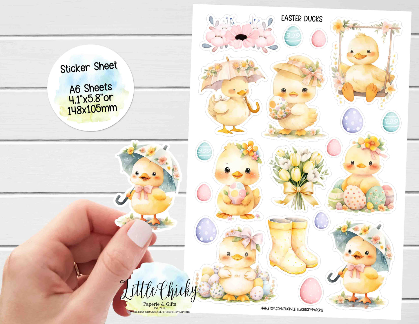 Sticker Sheet - Watercolor Easter Ducks Sticker Sheet