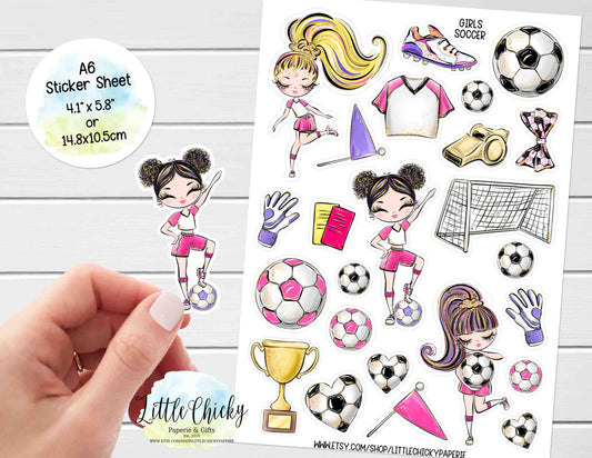 Sticker Sheet - Girls Football, Soccer Sticker Sheet