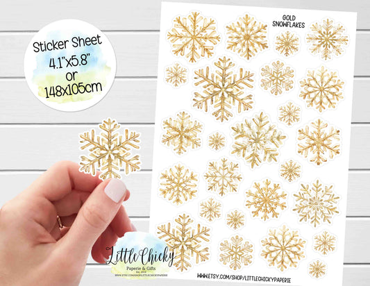 Sticker Sheet - Watercolor Gold Snowflakes Sticker Sheet