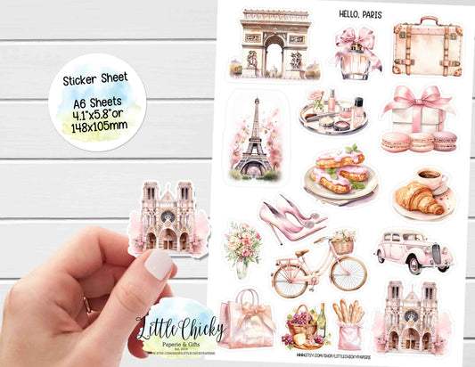 Sticker Sheet - Hello Paris Travel Sticker sheet