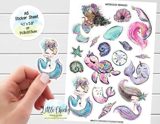 Sticker Sheet - Watercolor Mermaids Sticker Sheet