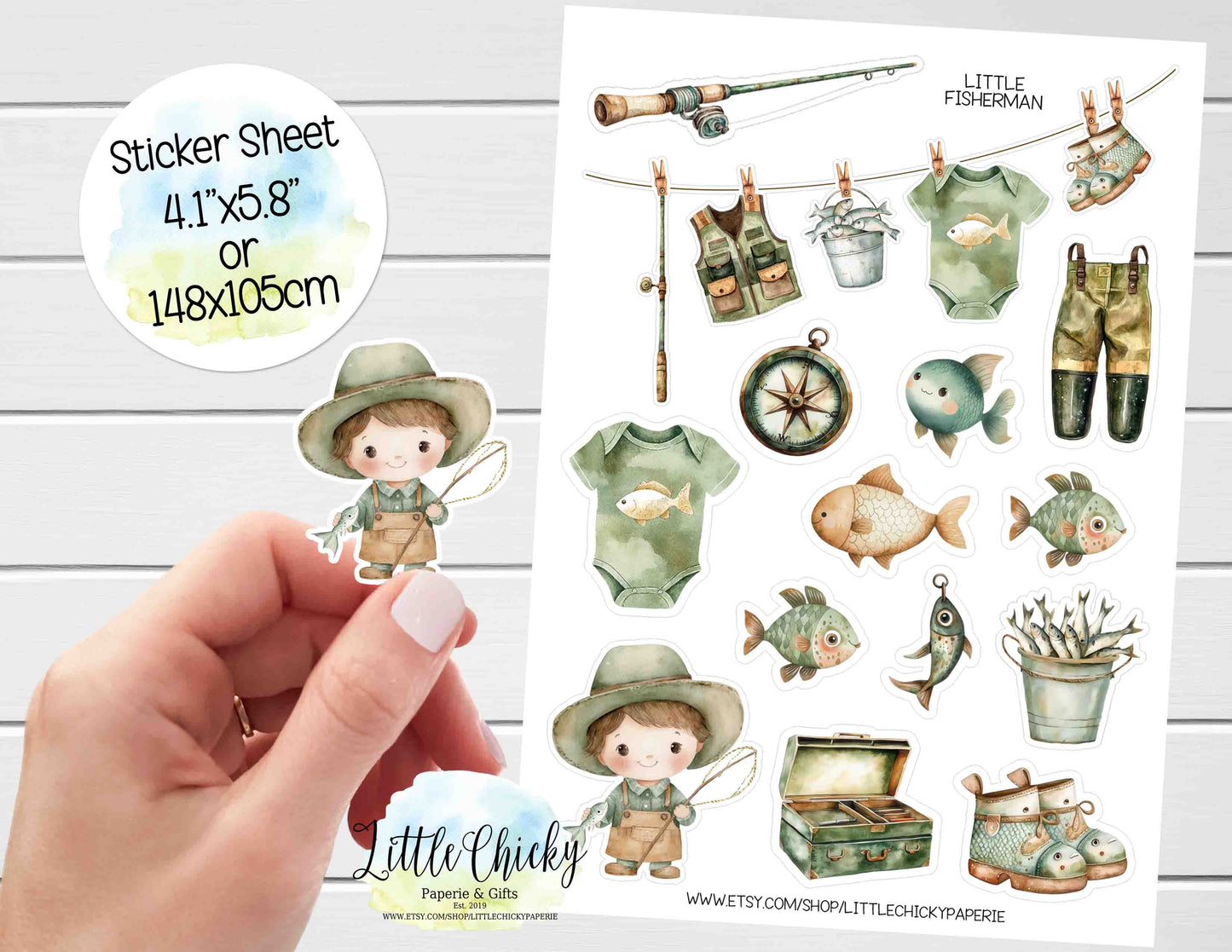 Sticker Sheet - Little Fisherman, Baby Fishing Sticker Sheet