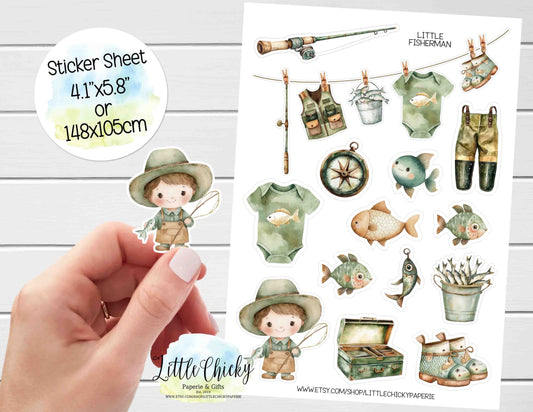 Sticker Sheet - Little Fisherman, Baby Fishing Sticker Sheet