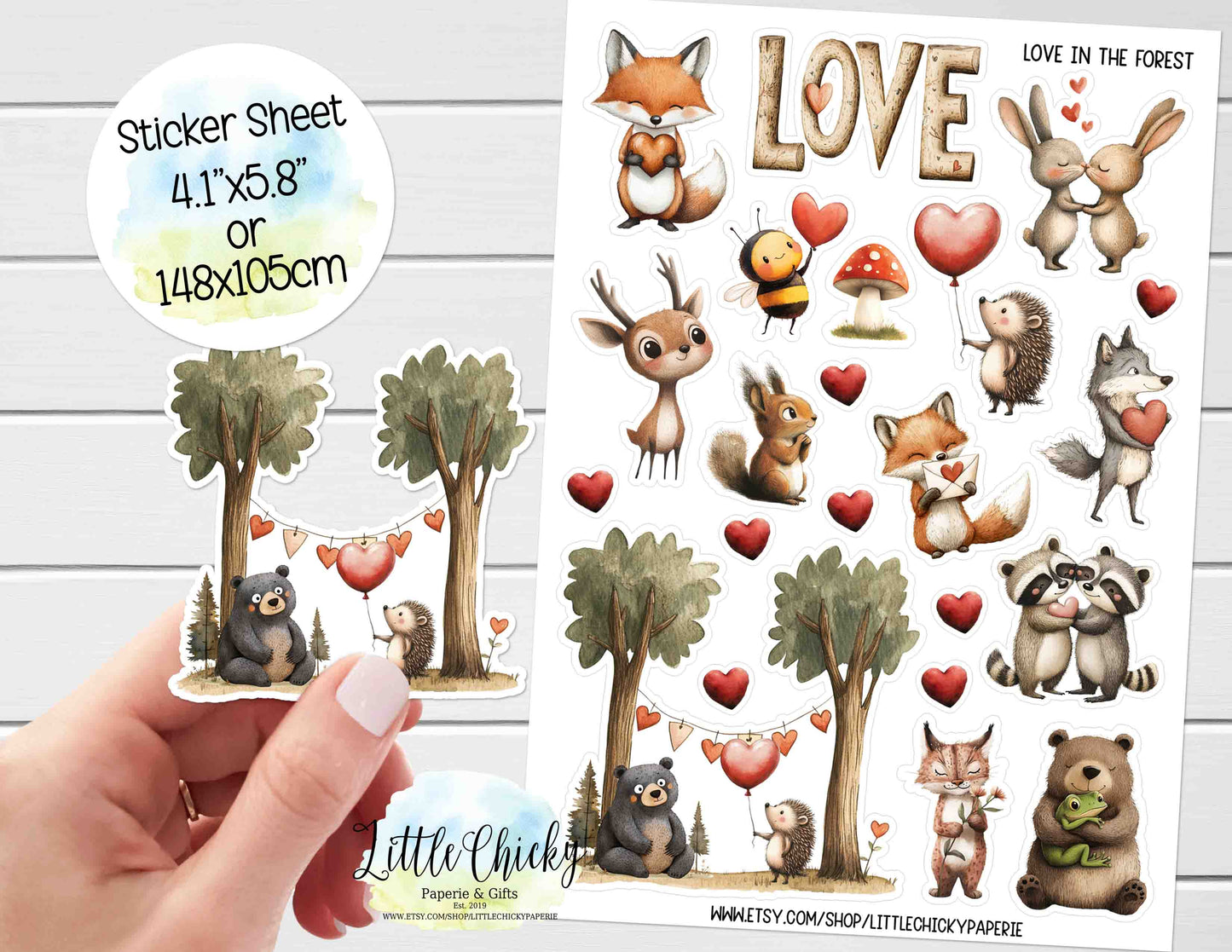 Sticker Sheet - Love in the Forest, Woodland Valentine's Sticker Sheet