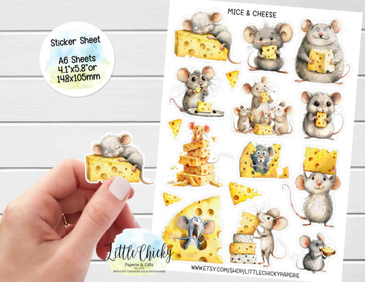 Sticker Sheet - Cute Little Mice & Cheese Sticker Sheet